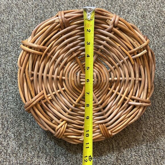 VTG, Mid-Century Japanese Rattan Natural Woven Basket 2 Handles Round Tray MCM - Picture 3 of 11